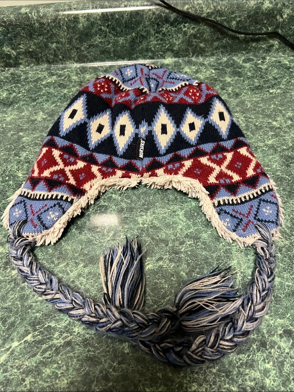 Muk Luks Fair Isle Knit Trapper Hat Sherpa Lined Beanie